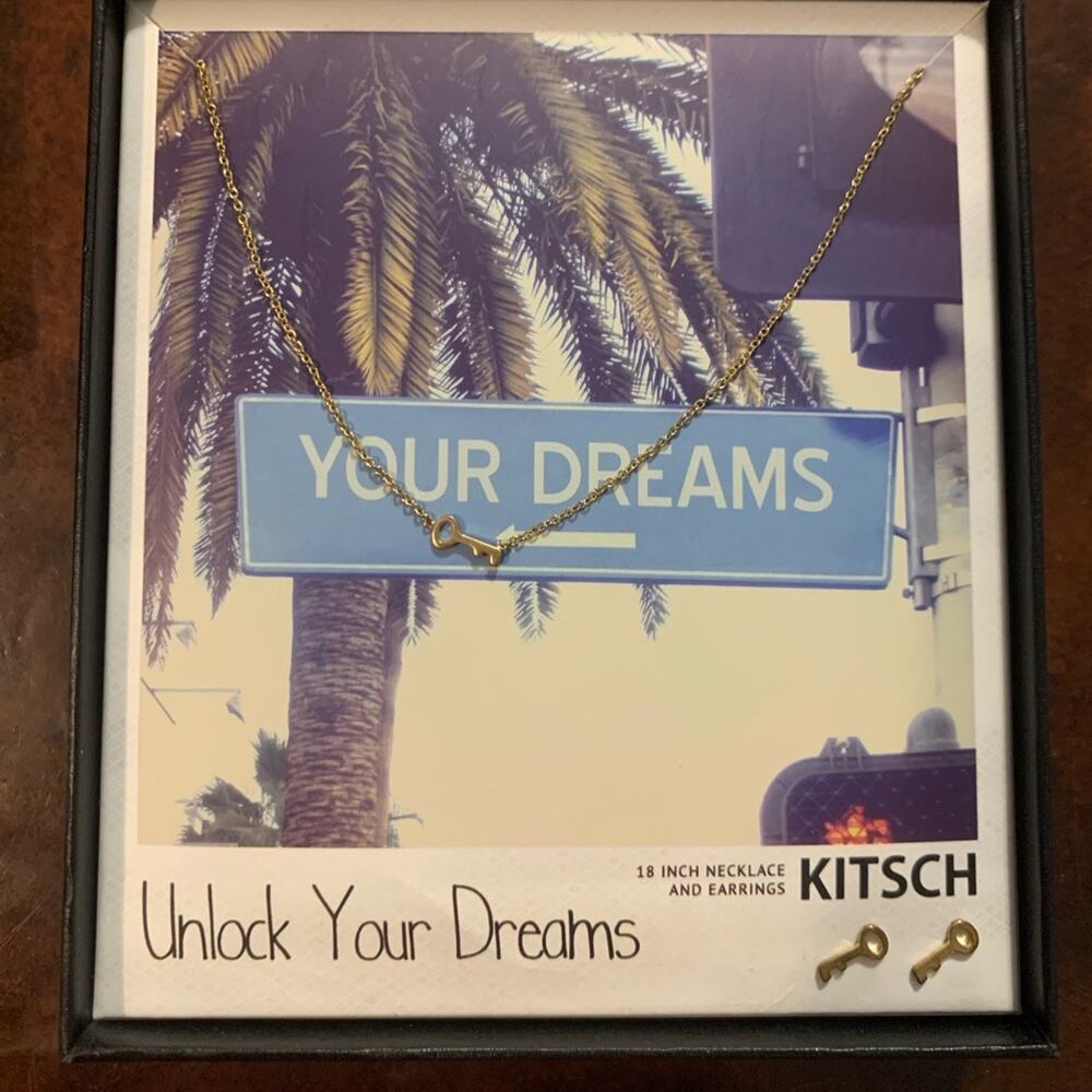 Kitsch Unlock Your Dreams Necklace Earring Set 14K Gold Plated Brass